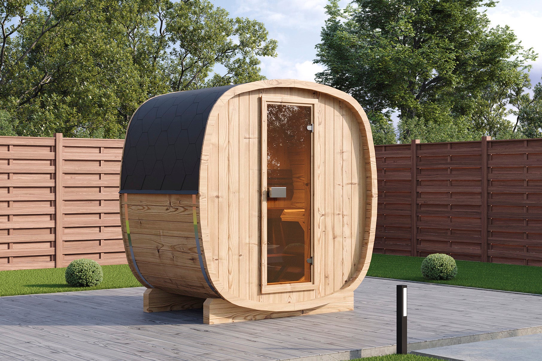 Cees 2113 Bausatz mit schwarzen Dachschindeln Gartensauna - Gartenhaus Herkommer