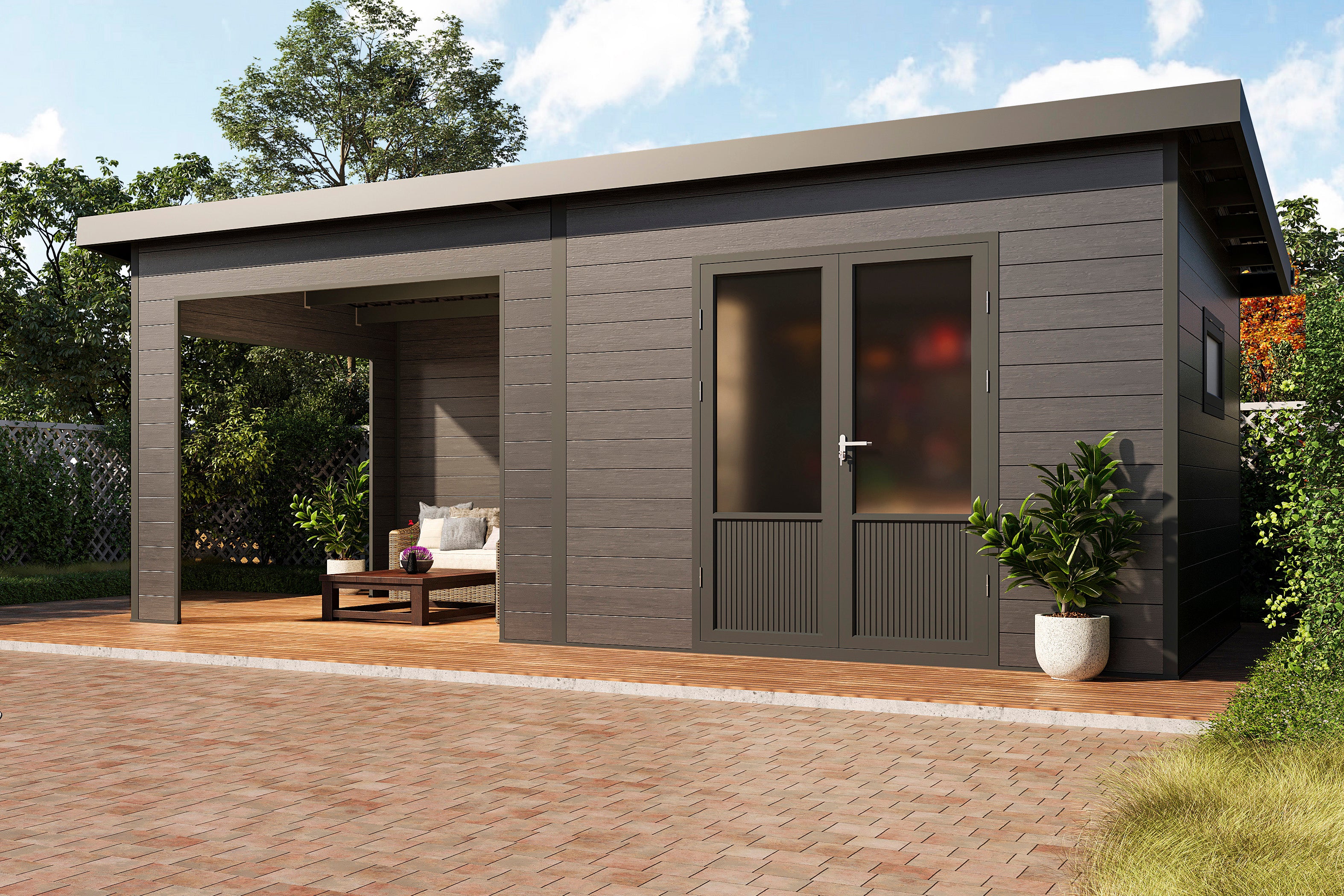 WPC-Gartenhaus / Gerätehaus Tona 6030 28 Anthrazit/Hellgrau