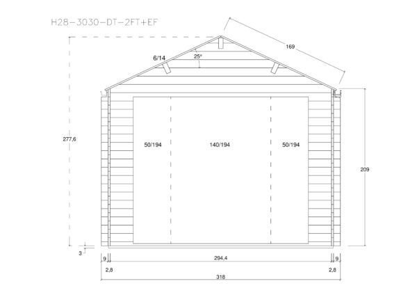 Holz-Gartenhaus Bestseller H28-3030-DT-2FT-EF - Gartenhaus Herkommer