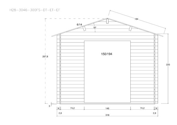Holz-Gartenhaus H28-3046+300FS-DT-ET-EF - Gartenhaus Herkommer