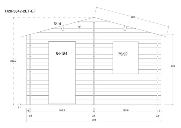 Holz-Gartenhaus / Gerätehaus H28-3842-2ET-EF - Gartenhaus Herkommer