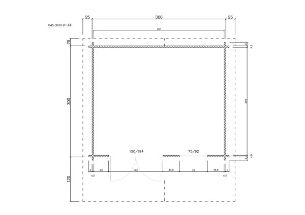 Holz-Gartenhaus / Gerätehaus H45-3630-DT-EF