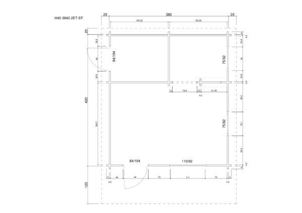 Holz-Gartenhaus / Gerätehaus H45PLUS-3842-2ET-DF-EF