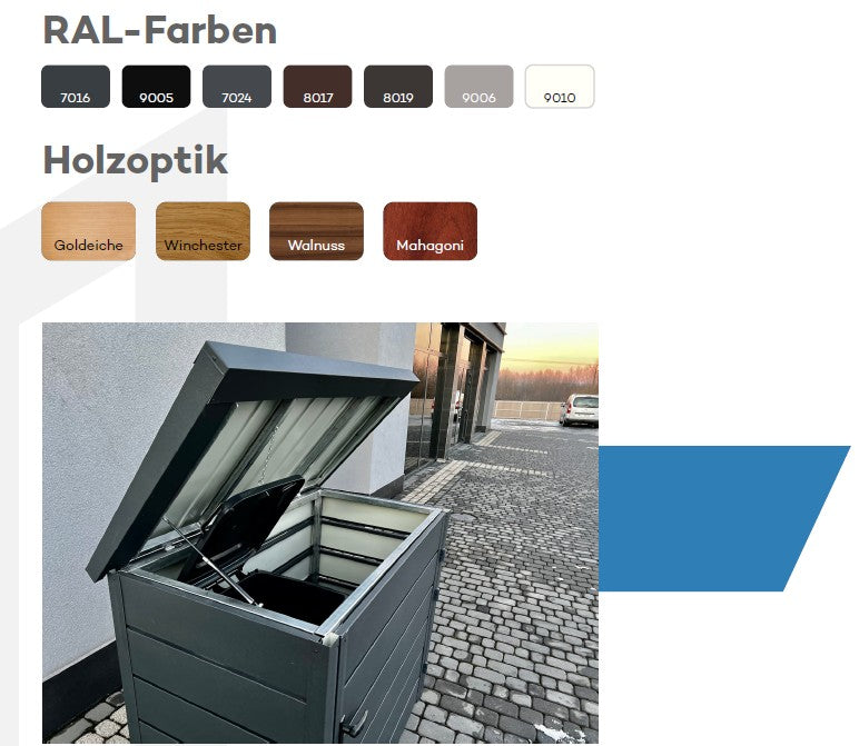 Metall-Mülltonnenbox MAFAL mit gefedertem Klappdeckel