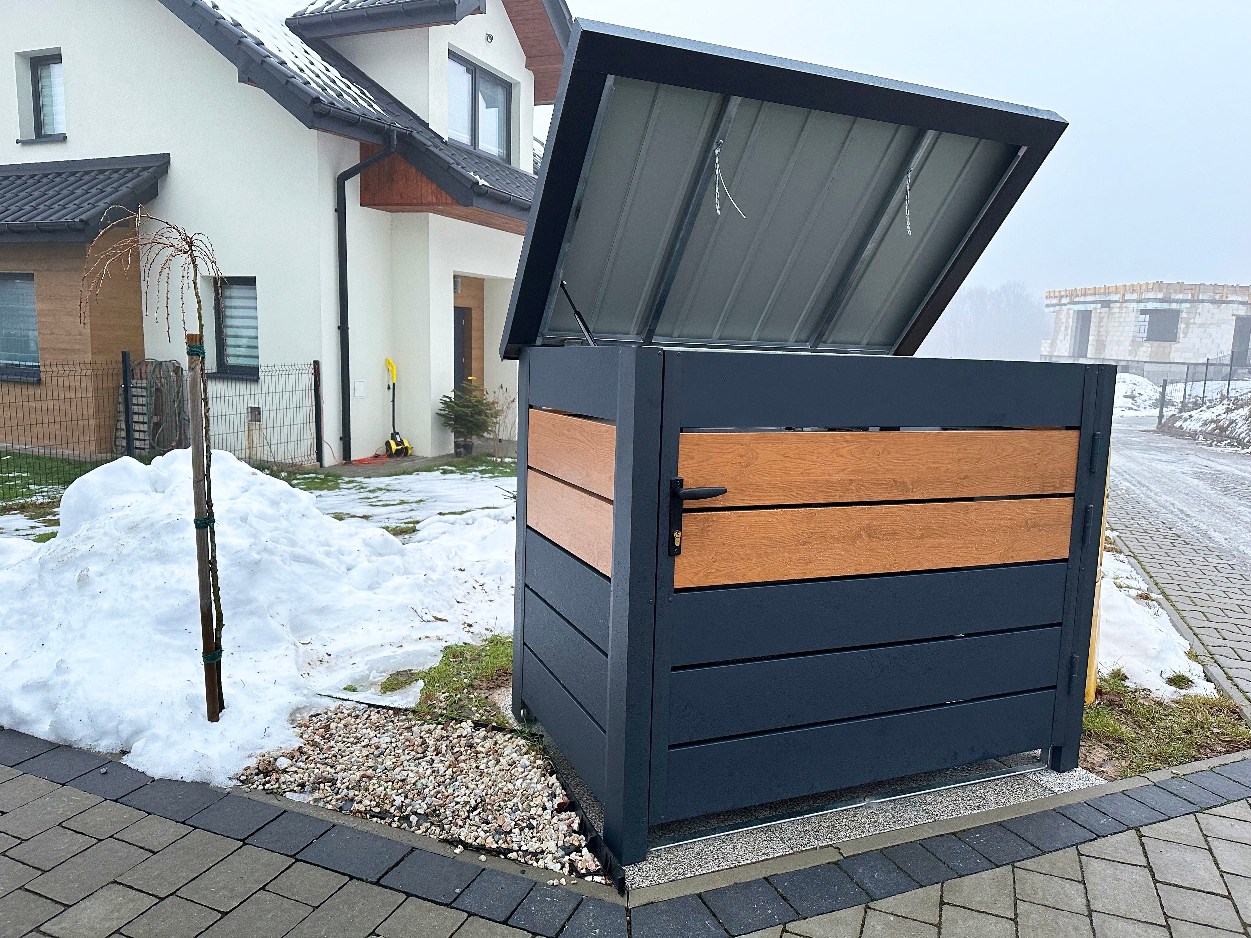 Metall-Mülltonnenbox MAFAL mit gefedertem Klappdeckel