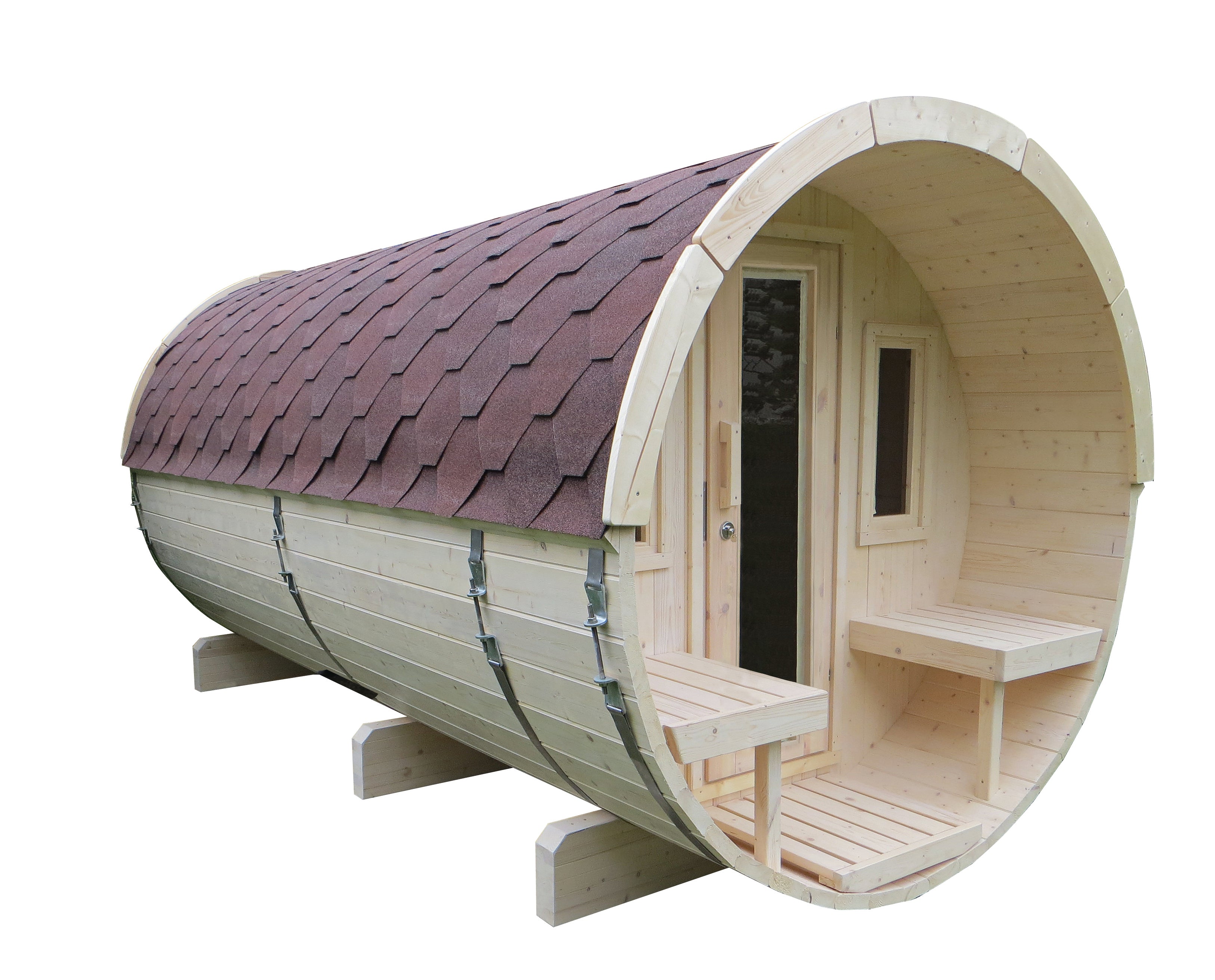 Gartensauna Sida 2140 Bausatz mit roten Dachschindeln