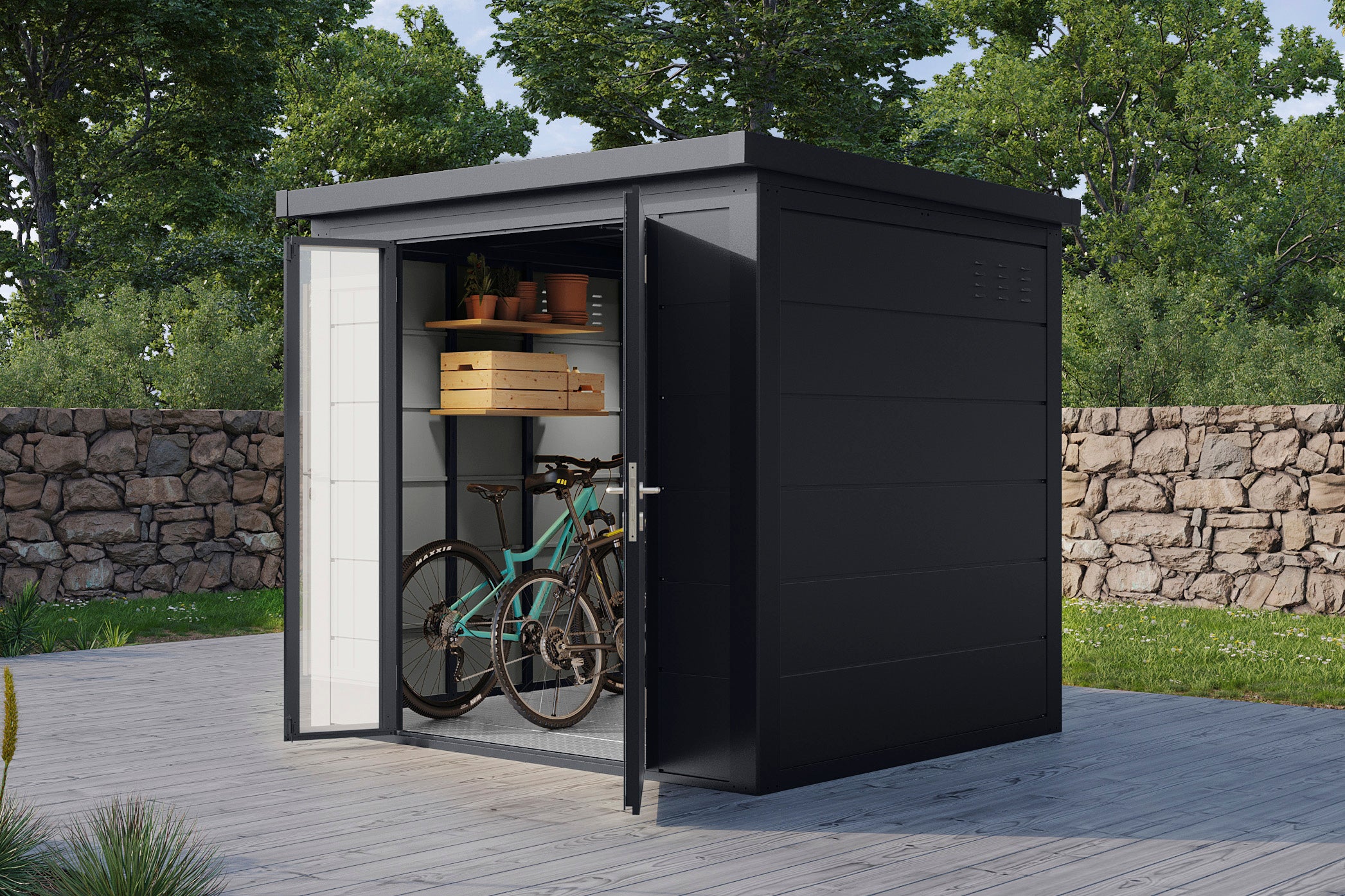 Metall-Gartenhaus / Gerätehaus Ulrik 2320 Anthrazit/Felsgrau - Gartenhaus Herkommer