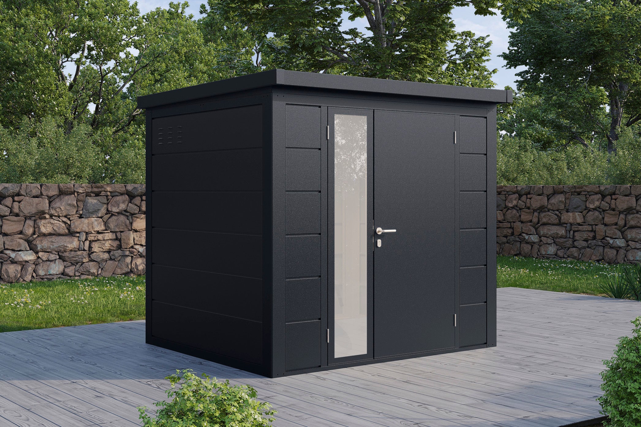 Metall-Gartenhaus / Gerätehaus Ulrik 2320 Anthrazit/Felsgrau - Gartenhaus Herkommer