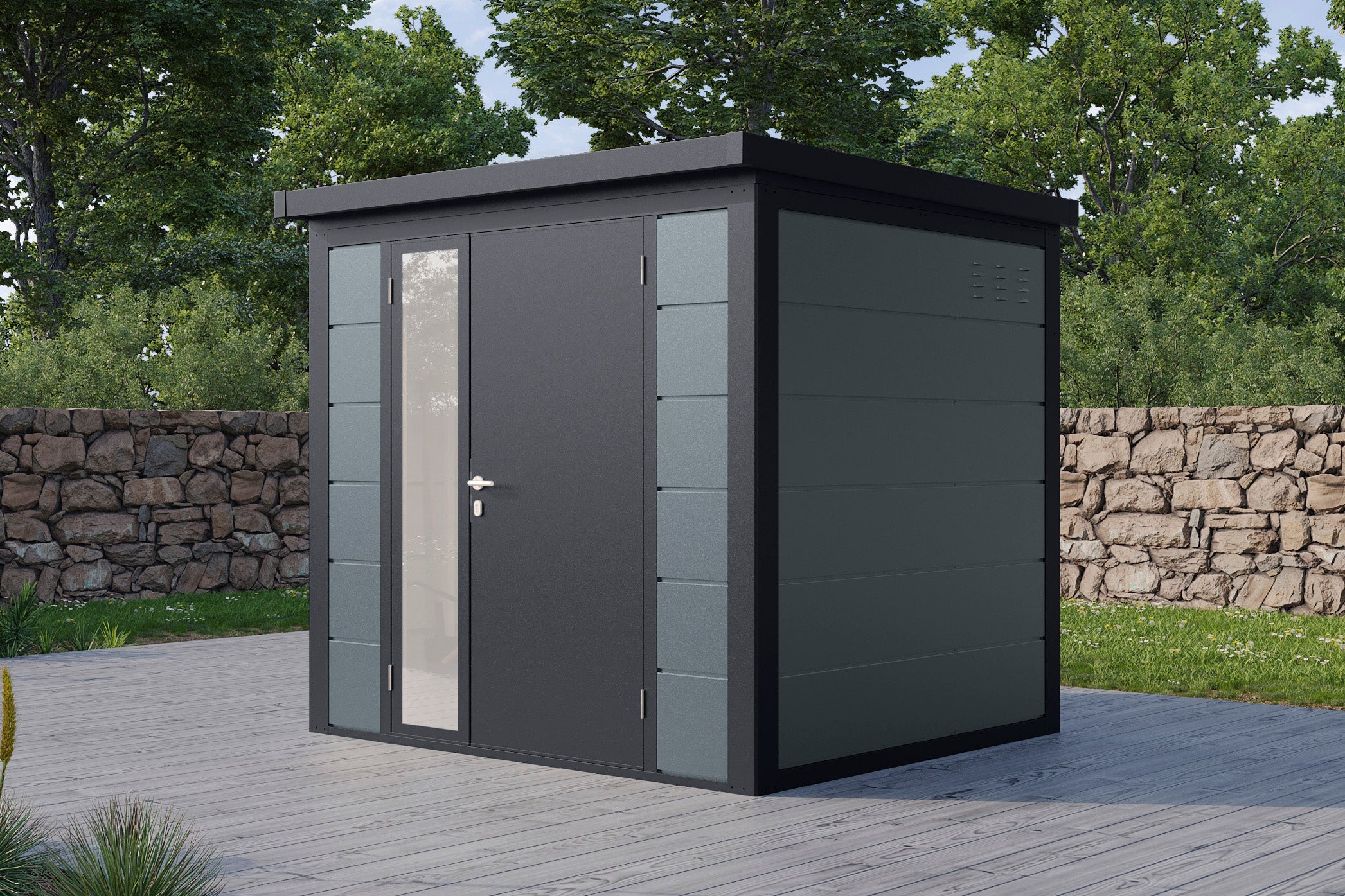 Metall-Gartenhaus / Gerätehaus Ulrik 2320 Anthrazit/Felsgrau - Gartenhaus Herkommer