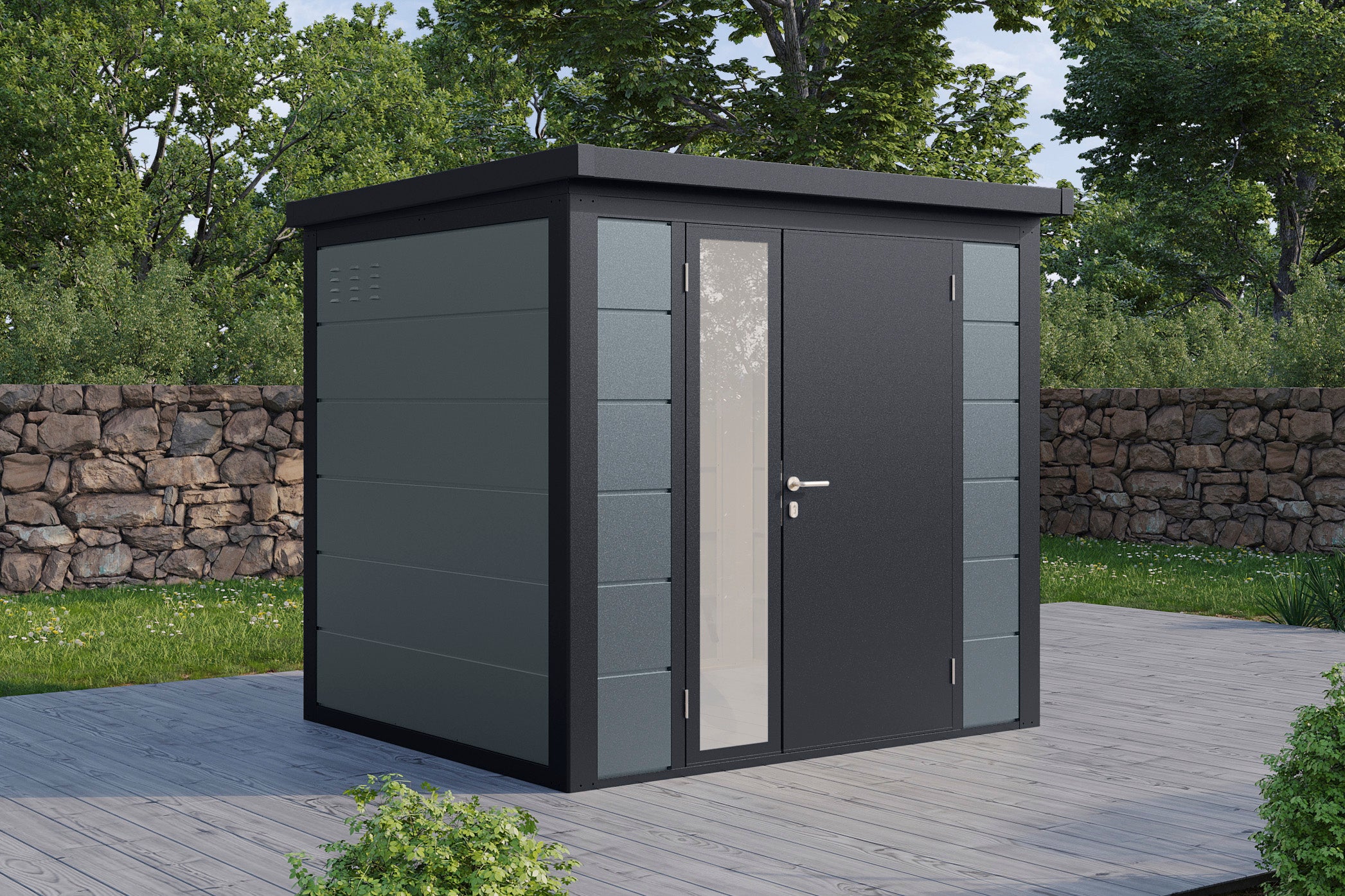 Metall-Gartenhaus / Gerätehaus Ulrik 2320 Anthrazit/Felsgrau - Gartenhaus Herkommer
