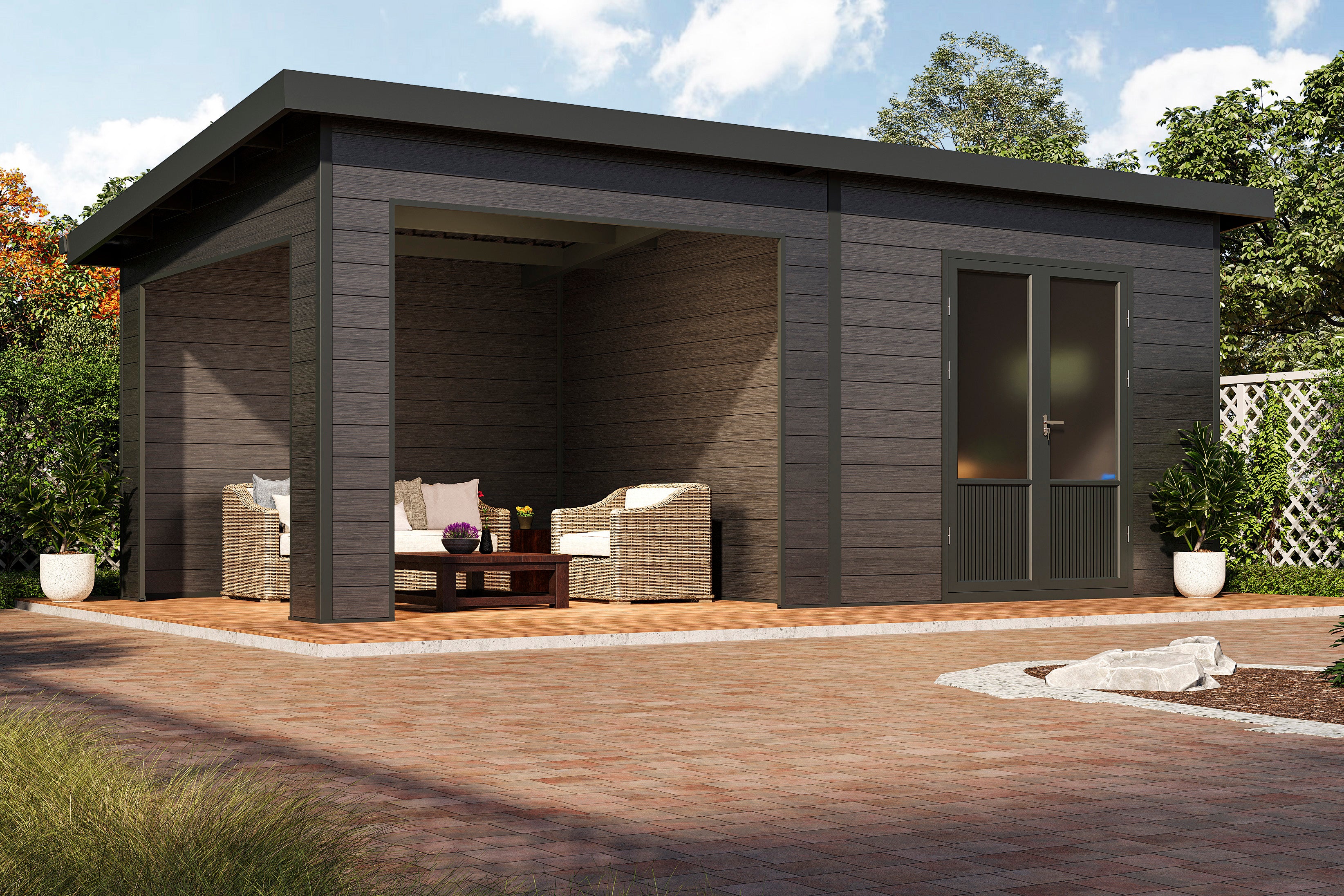 WPC-Gartenhaus / Gerätehaus Tona 6030 28 Anthrazit/Hellgrau