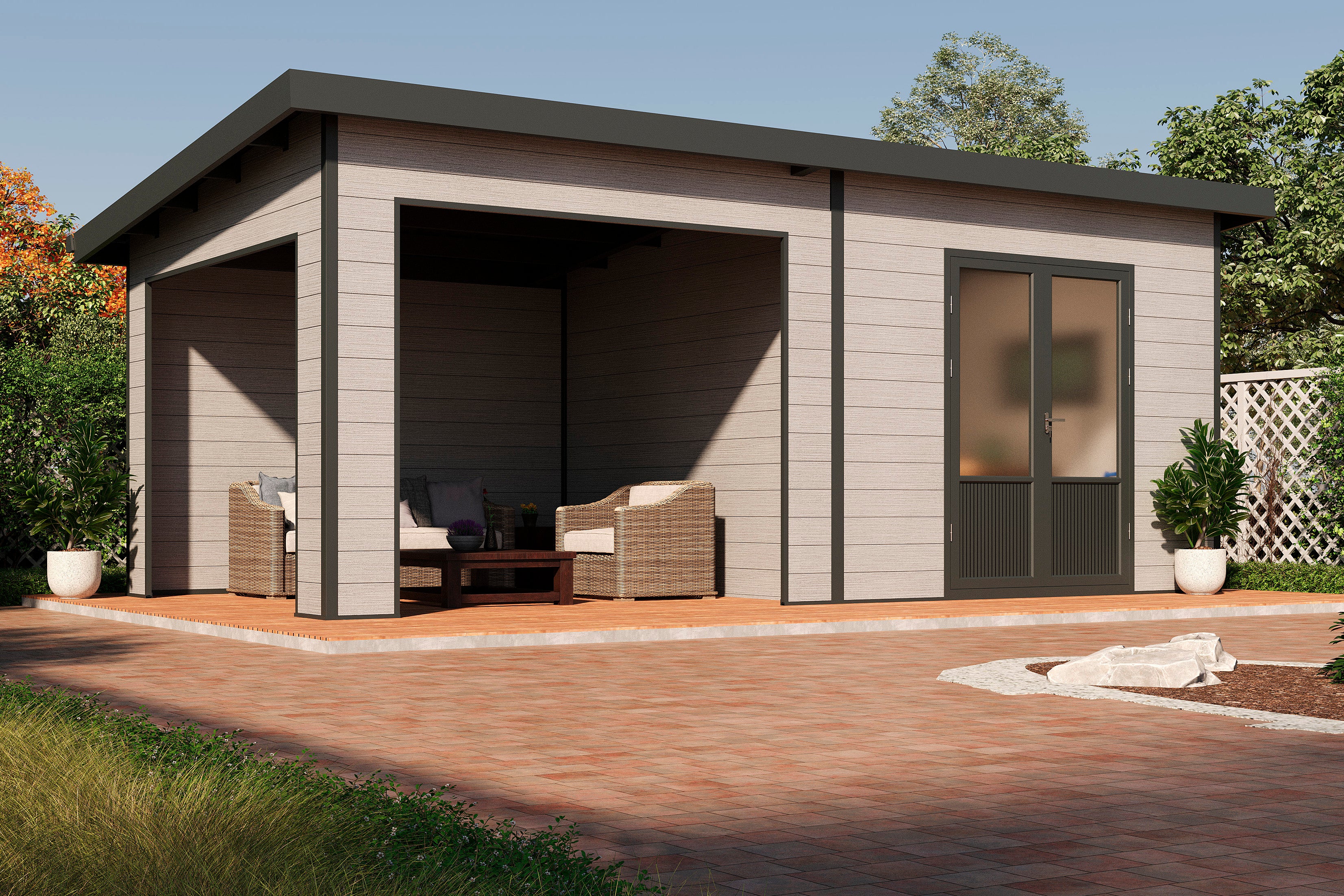 WPC-Gartenhaus / Gerätehaus Tona 6030 28 Anthrazit/Hellgrau