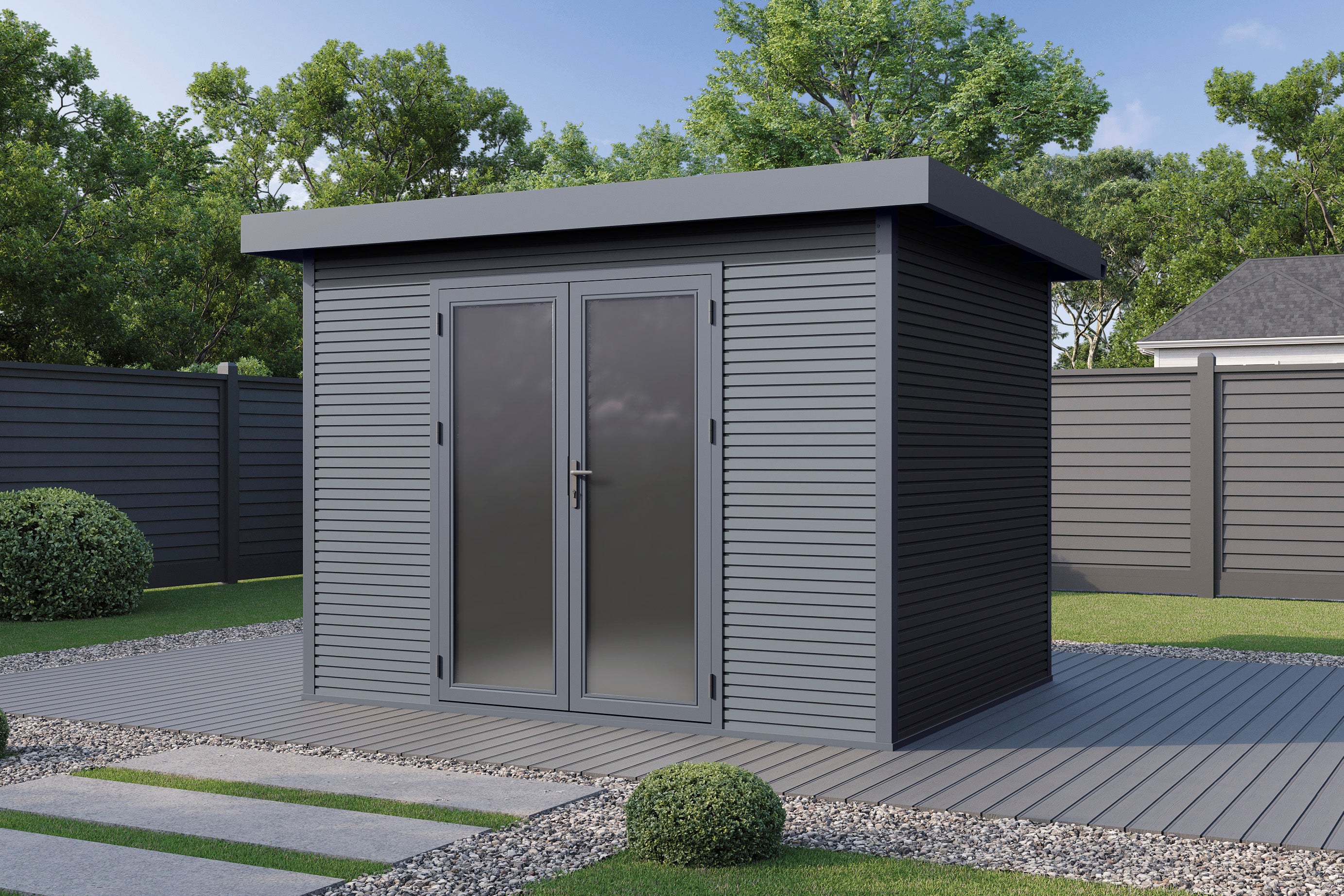 WPC-Gartenhaus / Gerätehaus Avela 3024 28 Anthrazit/Schiefergrau - Gartenhaus Herkommer