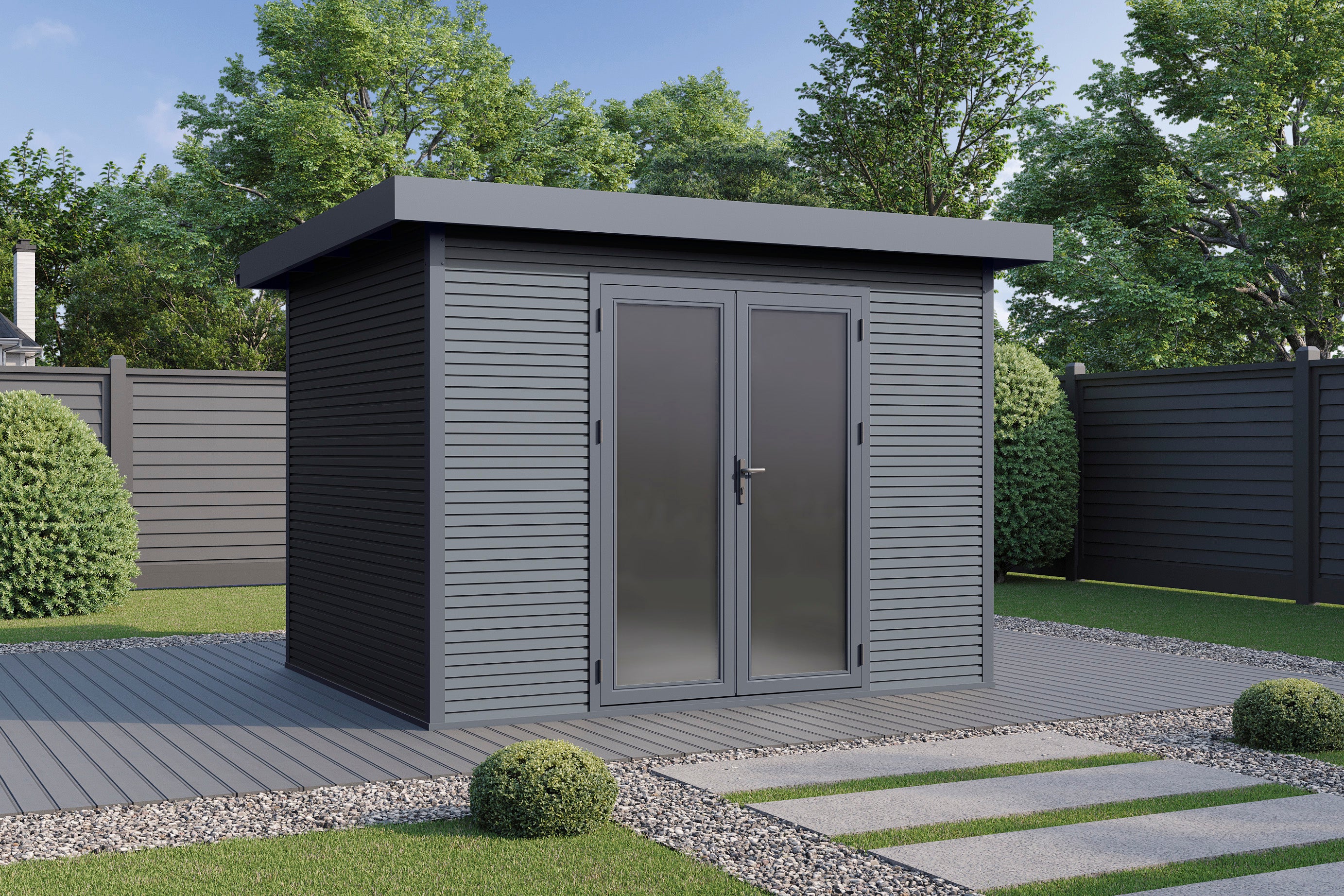 WPC-Gartenhaus / Gerätehaus Avela 3024 28 Anthrazit/Schiefergrau - Gartenhaus Herkommer