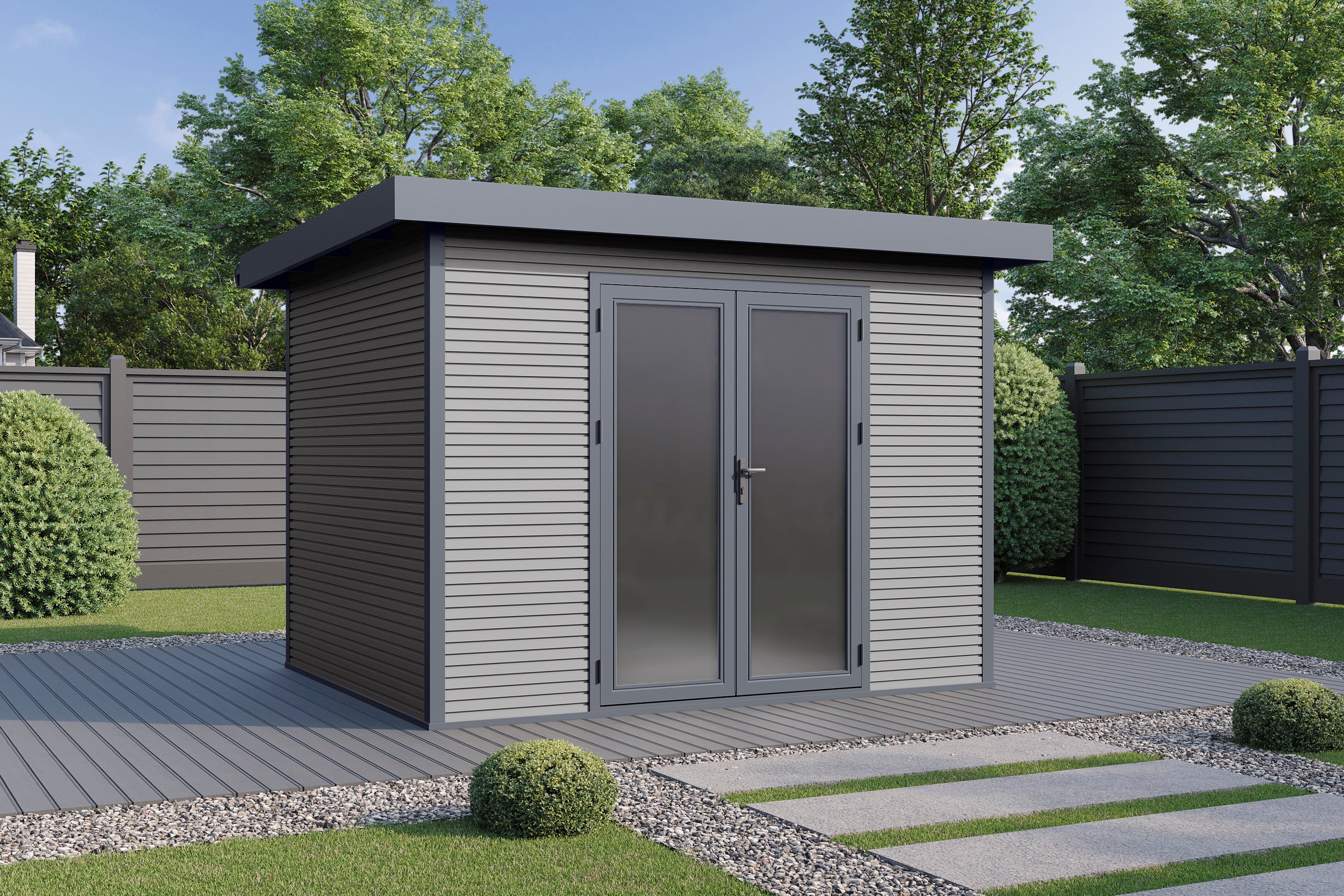 WPC-Gartenhaus / Gerätehaus Avela 3024 28 Anthrazit/Schiefergrau - Gartenhaus Herkommer