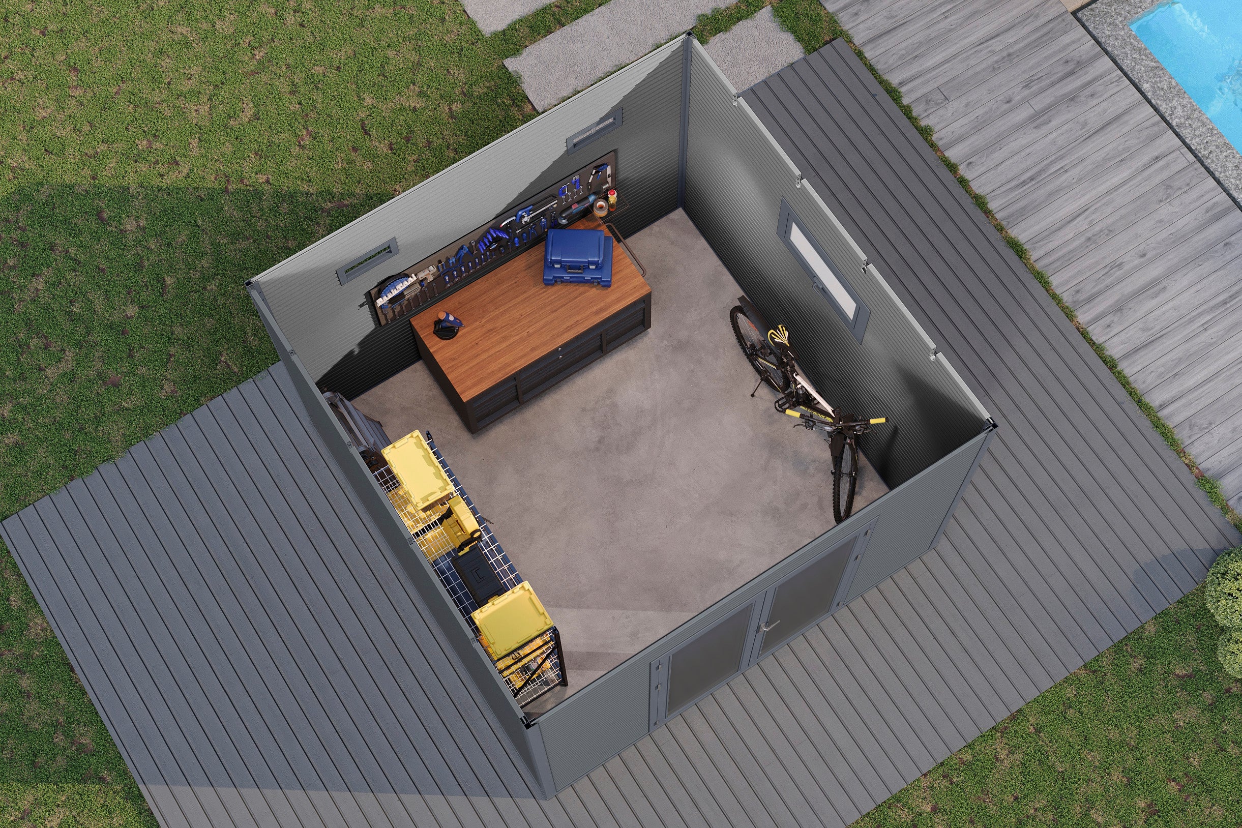 WPC-Gartenhaus / Gerätehaus Avela 3030 28 Anthrazit/Schiefergrau - Gartenhaus Herkommer