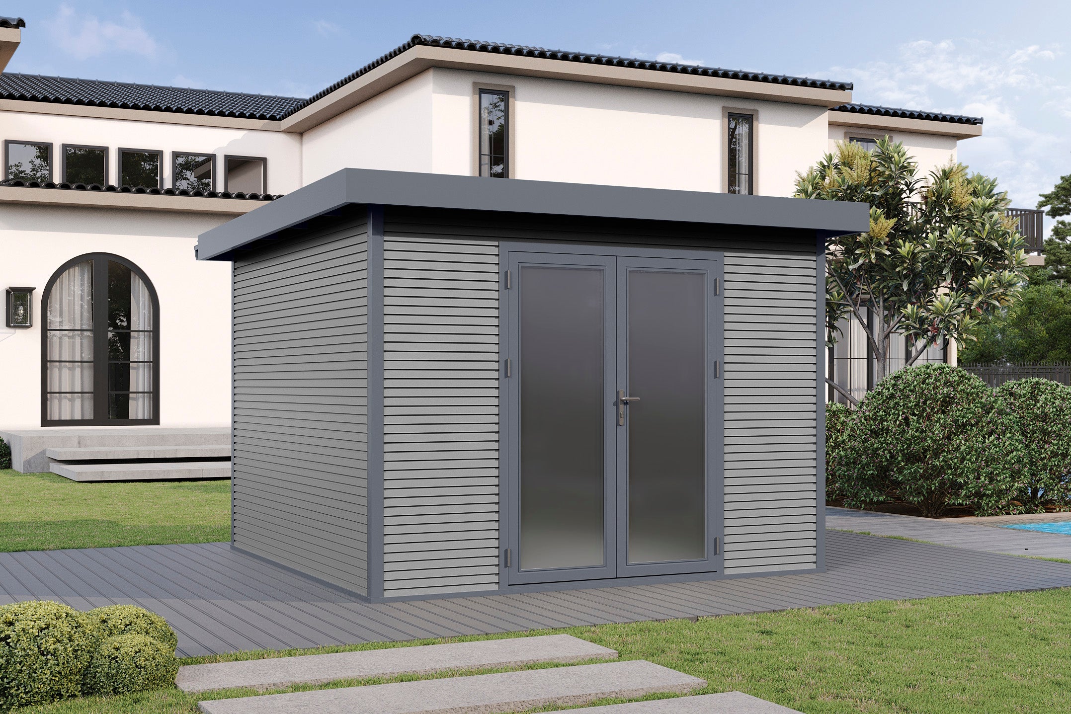 WPC-Gartenhaus / Gerätehaus Avela 3030 28 Anthrazit/Schiefergrau - Gartenhaus Herkommer