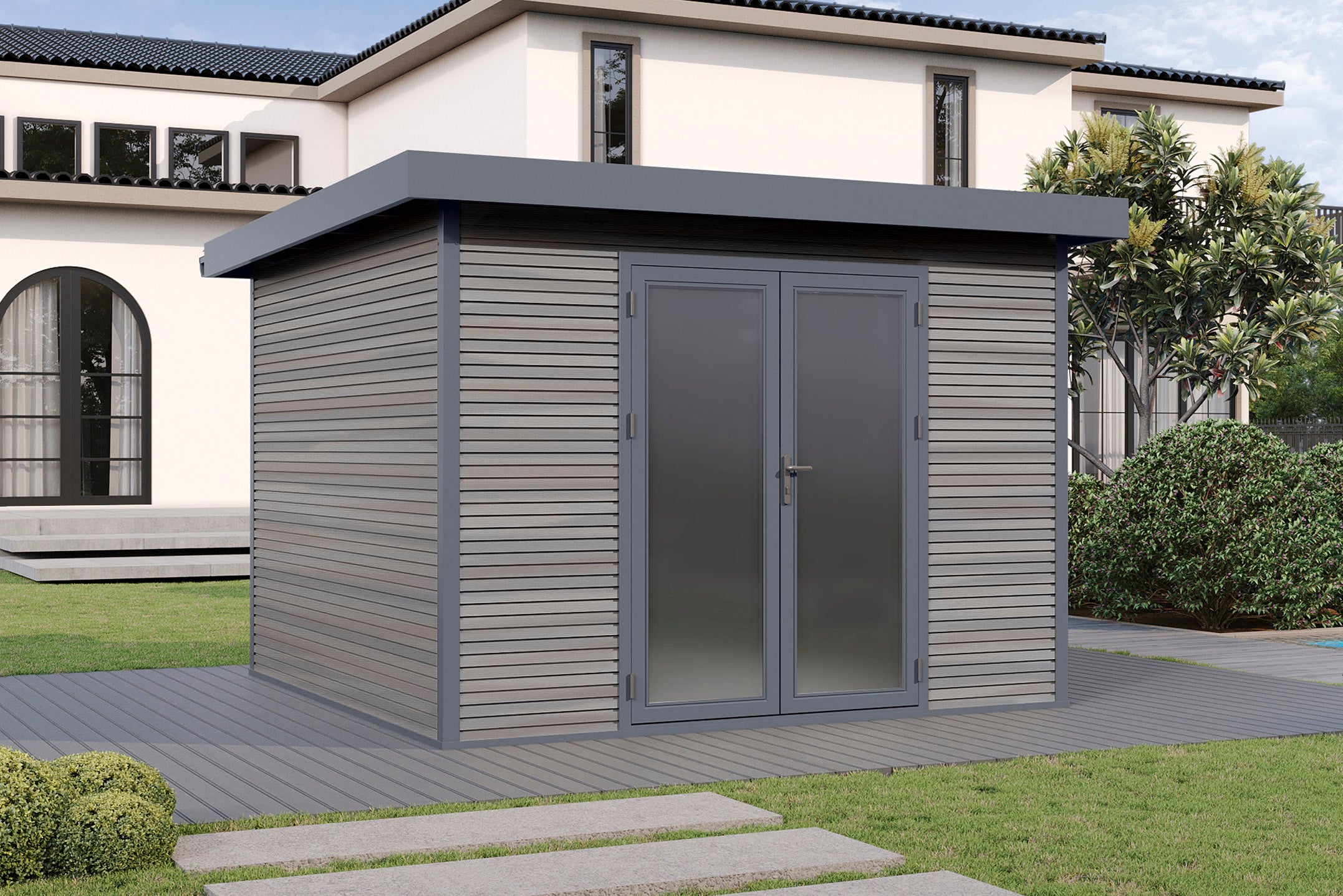 WPC-Gartenhaus / Gerätehaus Avela 3030 28 Anthrazit/Graubraun - Gartenhaus Herkommer