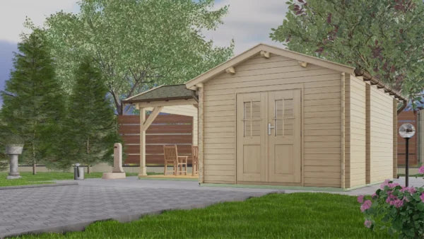 Holz-Gartenhaus H28-3046+300FS-DT-ET-EF
