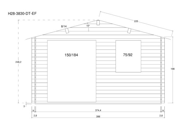 Holz-Gartenhaus / Gerätehaus H28-3830-DT-EF