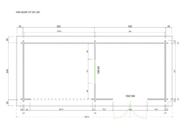 Holz-Gartenhaus / Gerätehaus H45-3024F-DT-EF + SD