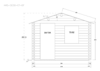 Holz-Gartenhaus / Gerätehaus H28-3020-ET-EF
