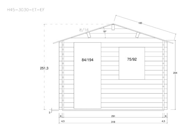 Holz-Gartenhaus / Gerätehaus H28-3020-ET-EF