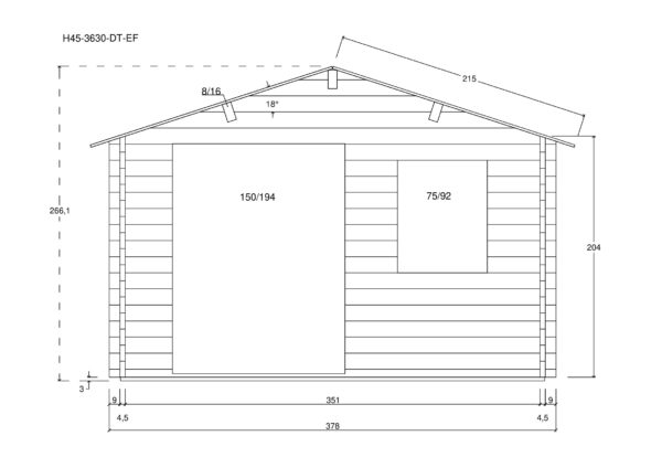 Holz-Gartenhaus / Gerätehaus H45-3630-DT-EF