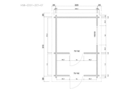 Holz-Gartensauna H58-2231-2ET-FF